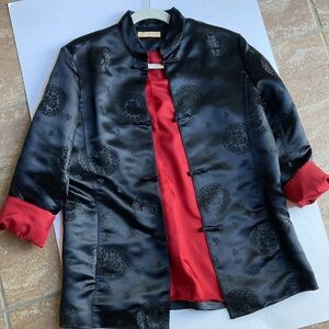 Kate Hill Black Brocade Asian Style Jacket Size M